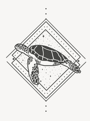 Turtle abstract art with geometrical elements, vector art