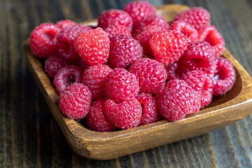 Ripe raspberries on the table