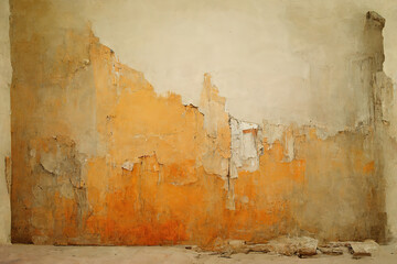 old worn wall in orange white and beige