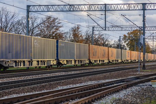 Rogow, Poland - October 23, 2021: Zhengzhou International Hub - ZIH Cargo train in Rogow