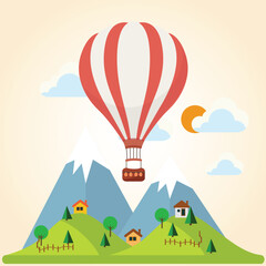 Vector hot air balloon in the sky.
