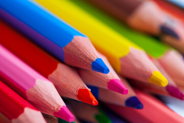 Sharpened colored group of bright pencils