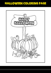Halloween coloring page for kids. Line art coloring page design for kids.