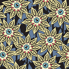 Eyeball flower seamless pattern.