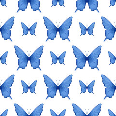 Fototapeta premium Blue butterflies. Seamless pattern. Wallpaper, background.