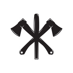 Vintage carpentry woodword mechanic axes chisel cross. Can be used like emblem, logo, badge, label. mark, poster or print. Monochrome Graphic Art. Vector
