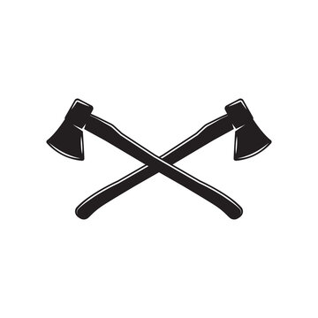 Vintage carpentry woodword mechanic long axes cross. Can be used like emblem, logo, badge, label. mark, poster or print. Monochrome Graphic Art. Vector