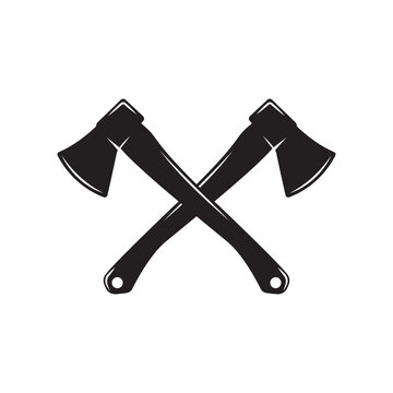 Vintage carpentry woodword mechanic axes cross. Can be used like emblem, logo, badge, label. mark, poster or print. Monochrome Graphic Art. Vector Illustration.