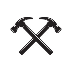 Vintage carpentry woodword mechanic hammer cross. Can be used like emblem, logo, badge, label. mark, poster or print. Monochrome Graphic Art. Vector