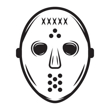 Vintage retro vwinter sport hockey mask. Can be used like emblem, logo, badge, label. mark, poster or print. Monochrome Graphic Art. Vector Illustration. Engraving