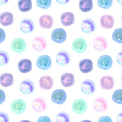 Seamless pattern of circles, watercolor stains, soap bubbles on a white background. Textile, wrapping paper.