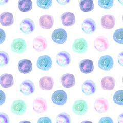 Seamless pattern of circles, watercolor stains, soap bubbles on a white background. Textile, wrapping paper.