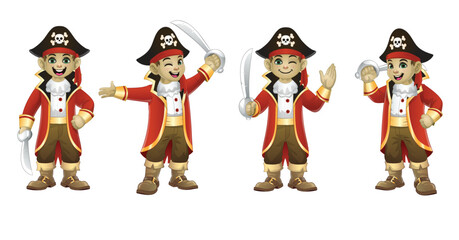 Boy wearing halloween pirate costume in various pose