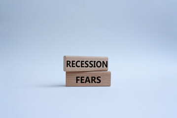 Recession fears symbol. Concept words Recession fears on wooden blocks. Beautiful white background. Business and Recession fears concept. Copy space.