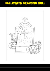 Halloween drawing skill for kids. Halloween drawing skill coloring page for kids.