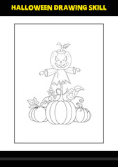 Halloween drawing skill for kids. Halloween drawing skill coloring page for kids.