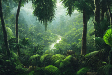 3D illustration for interior of landscape with the concept of tropical forest - 536580724