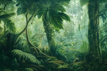 Zelfklevend Fotobehang 3D illustratie voor interieur van landschap met het concept van tropisch bos © helen_f