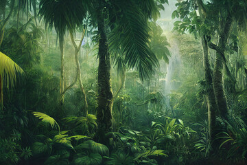 3D-Illustration für das Innere der Landschaft mit dem Konzept des tropischen Waldes