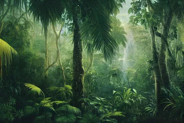 Foto op Plexiglas 3D illustratie voor interieur van landschap met het concept van tropisch bos © helen_f