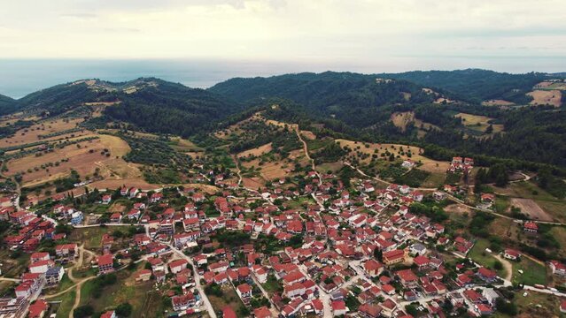 Paliouri - beautiful village with traditional Greek architecture placed in the south of Pefkohori, Kassandra in Halkidiki. Hills and pine forests. High quality 4k footage