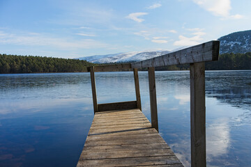  Boat Jetty on Loch An Eilean in the Highland region of the Cairngorms Scotland