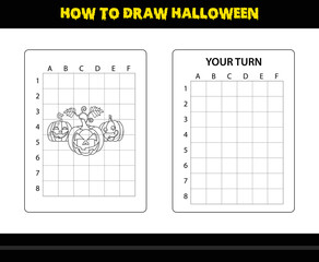 How to draw Halloween for kids. Halloween drawing skill coloring page for kids.