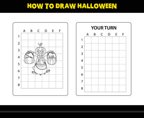How to draw Halloween for kids. Halloween drawing skill coloring page for kids.