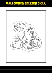 Halloween scissor skill for kids. Halloween scissor skill coloring page for kids.