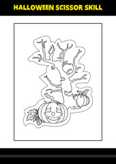 Halloween scissor skill for kids. Halloween scissor skill coloring page for kids.