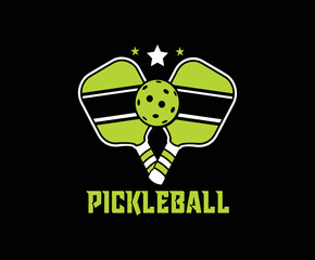 Pickleball creative sports logo with cross paddles. unique sports icon.