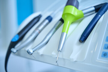 Tools for dental treatment, removal and cleaning. Dental drill set