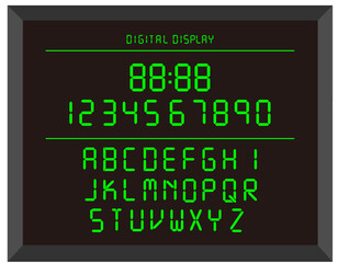 デジタル表示のアルファベット数字のベクターイラスト　デジタル時計