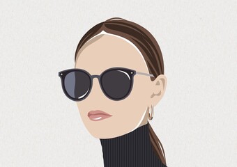 Portrait illustration. Fashion and beauty illustration of woman. Woman with sunglasses illustration 