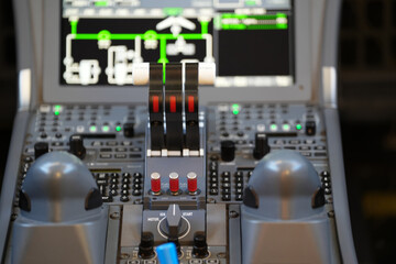 plane. details with the equipment on board an aircraft. inside the cockpit.