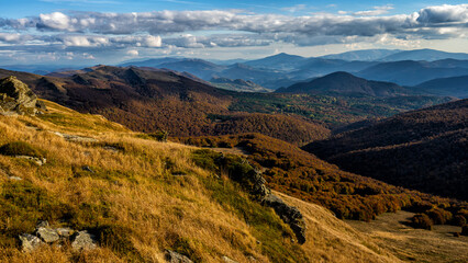 Fototapeta na wymiar Colorful autumn mountain landscape, Bieszczady Mountains, Carpathians, Poland.