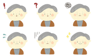 色々な表情をする中高年の男性　手描きイラスト素材