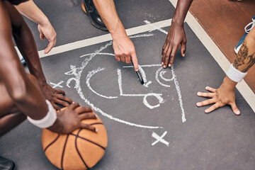 Coaching, basketball or USA sport team coach planning and talking about strategy for event game on...