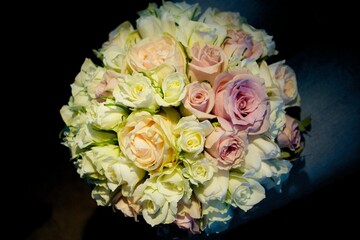 Bright wedding bouquet for the ceremony from fresh flowers
