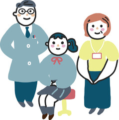 笑顔でたたずむ女子学生とカウンセラーと医師　イラスト素材	
