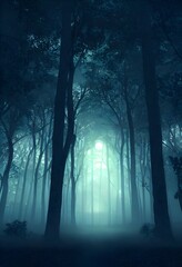 Mysterious forest scenery with moonlight