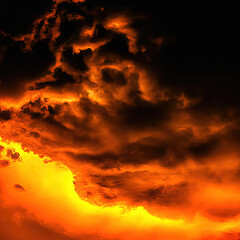 Fototapeta na wymiar Fiery sky with black-orange clouds. global catastrophe. Apocalypse.
