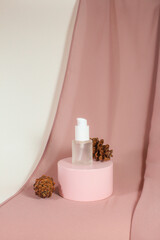 Skincare Bottle with White and Pink Background