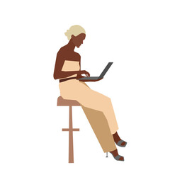 Woman working on laptop, High-heeled shoes. The girl's silhouette. minimalism, business, office, working 