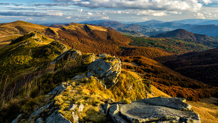 Colorful autumn mountain landscape, Bieszczady Mountains, Carpathians, Poland. © Szymon Bartosz