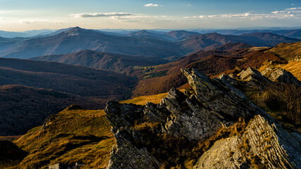 Colorful autumn mountain landscape, Bieszczady Mountains, Carpathians, Poland. © Szymon Bartosz