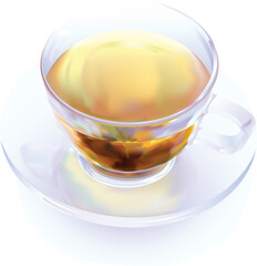 Herbal, black, flower, medicinal tea in a transparent glass cup