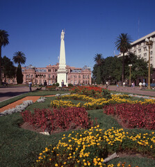 BUENOS AIRES, ARGENTINA - APRIL 14, 2016: The Piramide de Mayo (May Pyramid) at the hub of the...