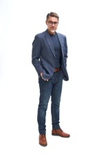 Naklejka premium Full length portrait of confident businessman. Entrepreneur in business casual, smiling, Happy mid adult, mature age man standing, smiling, isolated on white background.