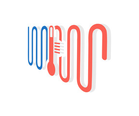 Floor heating, Heat floor system for house logo design. Concept of apartment renovation and restoration vector design and illustration.
